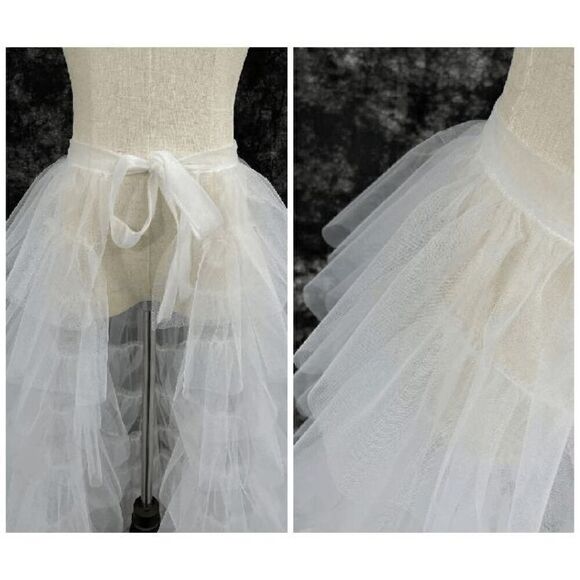 🤍 NEW Bridal Wedding Layered Tulle Mesh Petticoat Train Wrap Hi-Lo Open Skirt - Picture 15 of 16